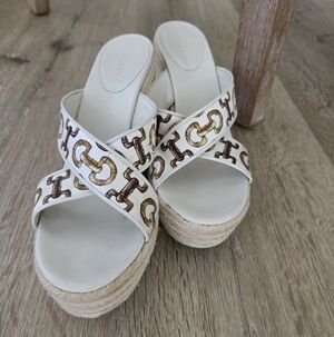 Women's White and Brown Platform Sandals
